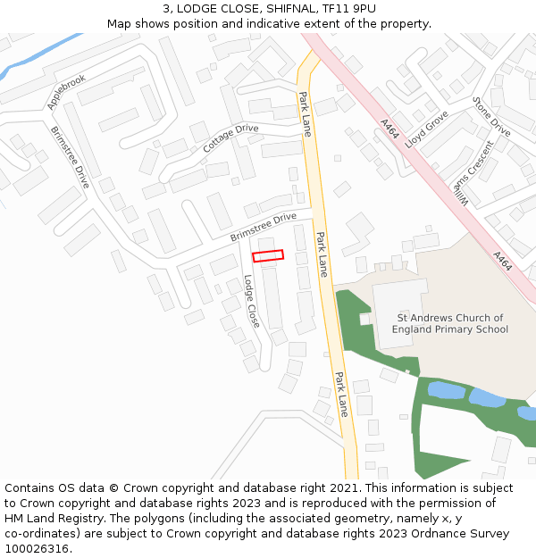 3, LODGE CLOSE, SHIFNAL, TF11 9PU: Location map and indicative extent of plot