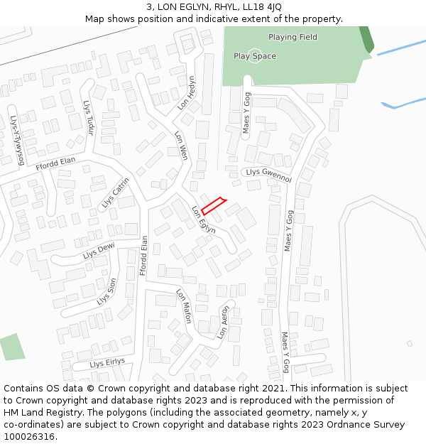 3, LON EGLYN, RHYL, LL18 4JQ: Location map and indicative extent of plot