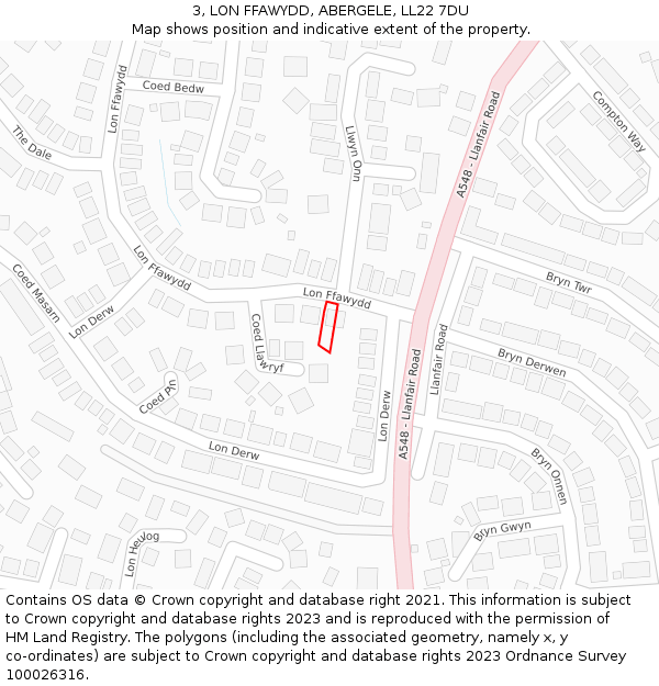 3, LON FFAWYDD, ABERGELE, LL22 7DU: Location map and indicative extent of plot