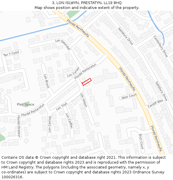 3, LON ISLWYN, PRESTATYN, LL19 8HQ: Location map and indicative extent of plot