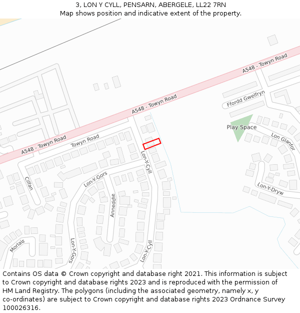 3, LON Y CYLL, PENSARN, ABERGELE, LL22 7RN: Location map and indicative extent of plot