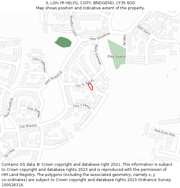 3, LON YR HELYG, COITY, BRIDGEND, CF35 6DD: Location map and indicative extent of plot