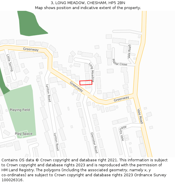 3, LONG MEADOW, CHESHAM, HP5 2BN: Location map and indicative extent of plot