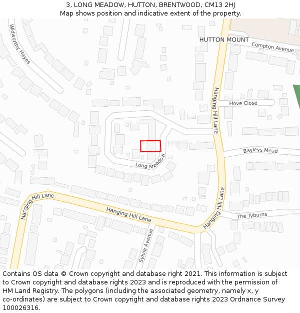 3, LONG MEADOW, HUTTON, BRENTWOOD, CM13 2HJ: Location map and indicative extent of plot