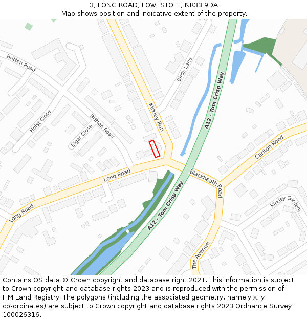 3, LONG ROAD, LOWESTOFT, NR33 9DA: Location map and indicative extent of plot
