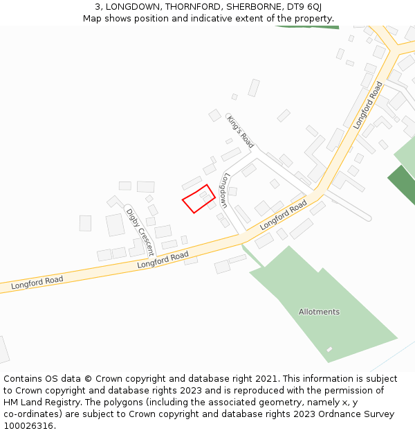 3, LONGDOWN, THORNFORD, SHERBORNE, DT9 6QJ: Location map and indicative extent of plot