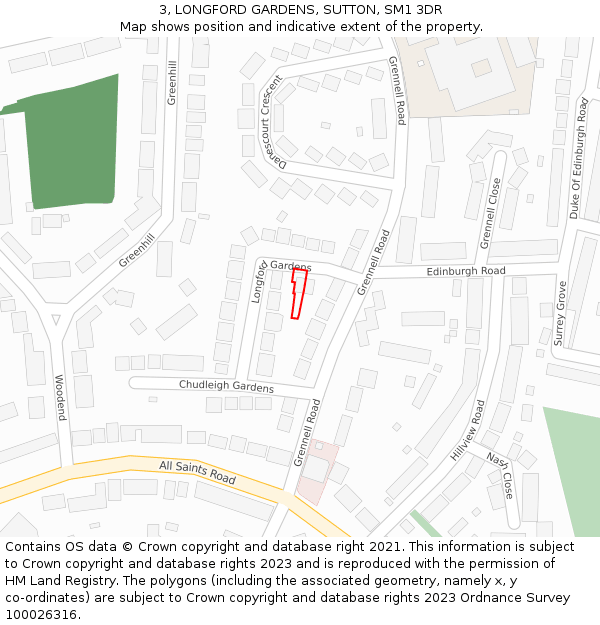 3, LONGFORD GARDENS, SUTTON, SM1 3DR: Location map and indicative extent of plot