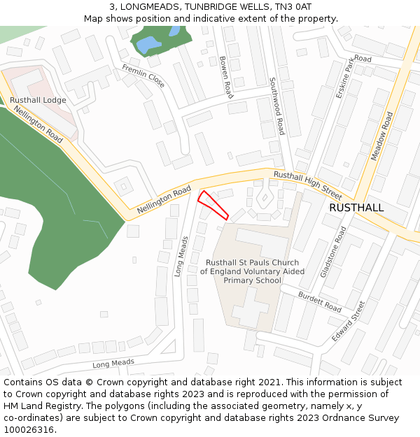 3, LONGMEADS, TUNBRIDGE WELLS, TN3 0AT: Location map and indicative extent of plot