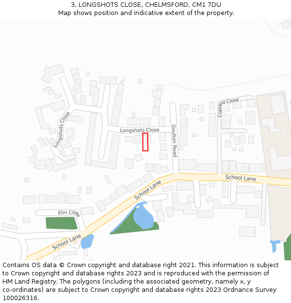 3, LONGSHOTS CLOSE, CHELMSFORD, CM1 7DU: Location map and indicative extent of plot