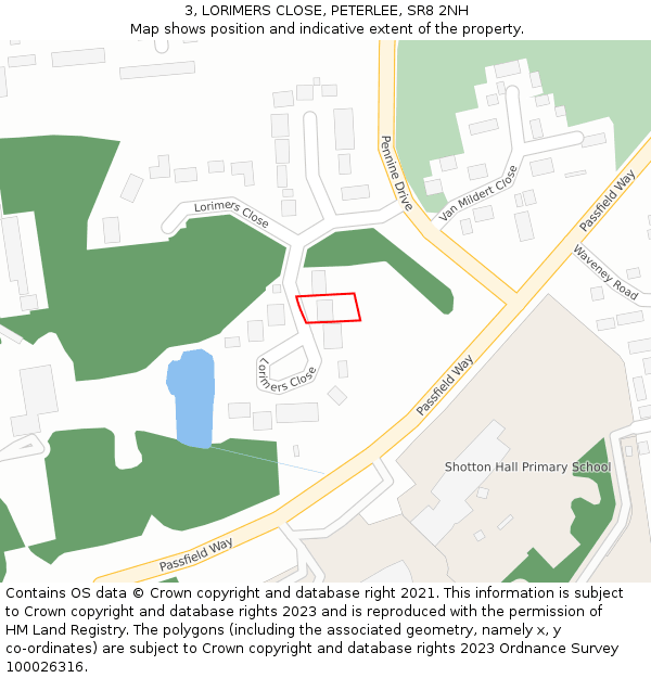 3, LORIMERS CLOSE, PETERLEE, SR8 2NH: Location map and indicative extent of plot