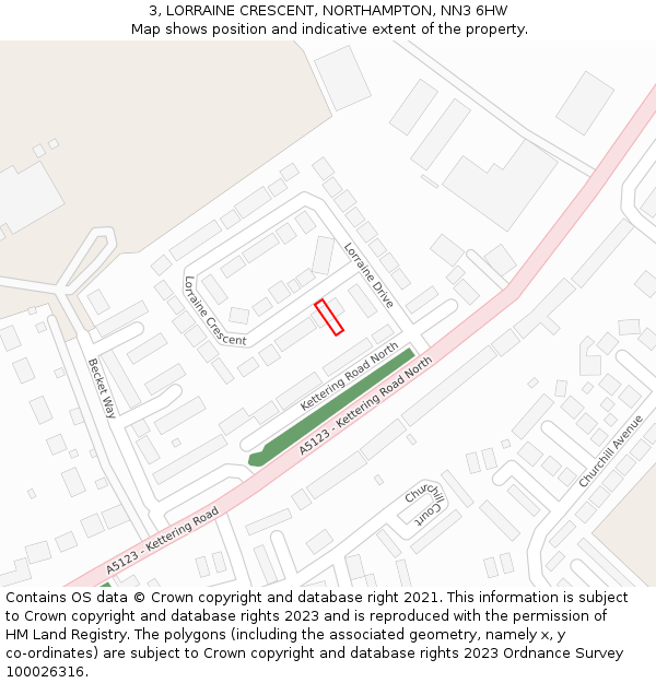 3, LORRAINE CRESCENT, NORTHAMPTON, NN3 6HW: Location map and indicative extent of plot