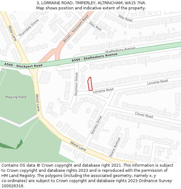 3, LORRAINE ROAD, TIMPERLEY, ALTRINCHAM, WA15 7NA: Location map and indicative extent of plot