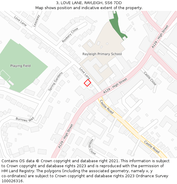 3, LOVE LANE, RAYLEIGH, SS6 7DD: Location map and indicative extent of plot