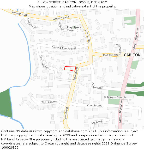 3, LOW STREET, CARLTON, GOOLE, DN14 9NY: Location map and indicative extent of plot