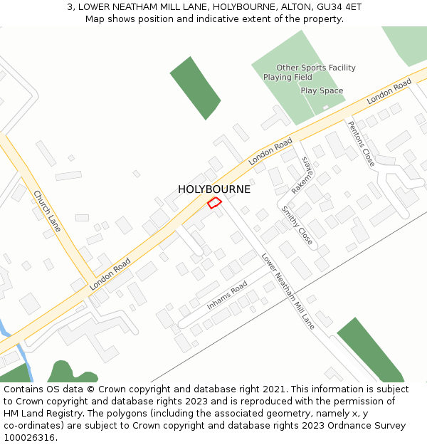 3, LOWER NEATHAM MILL LANE, HOLYBOURNE, ALTON, GU34 4ET: Location map and indicative extent of plot