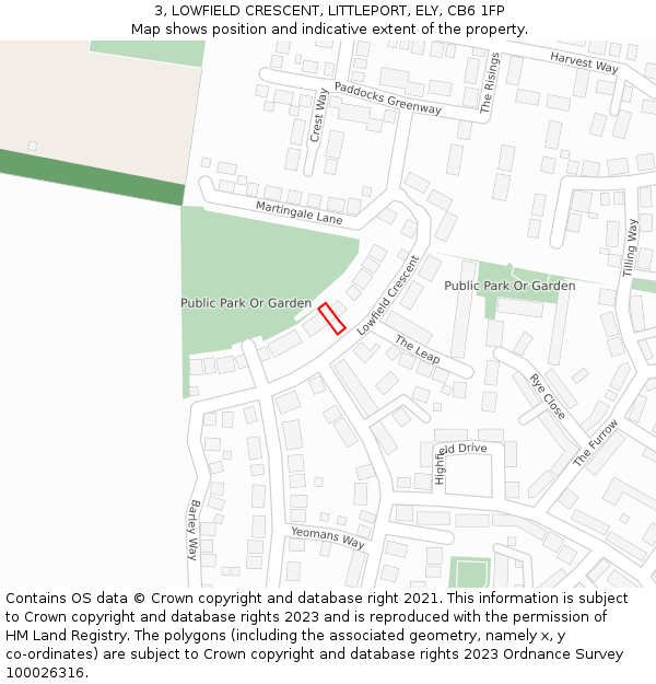 3, LOWFIELD CRESCENT, LITTLEPORT, ELY, CB6 1FP: Location map and indicative extent of plot