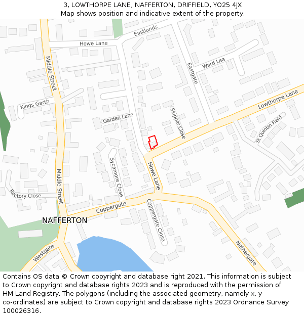 3, LOWTHORPE LANE, NAFFERTON, DRIFFIELD, YO25 4JX: Location map and indicative extent of plot