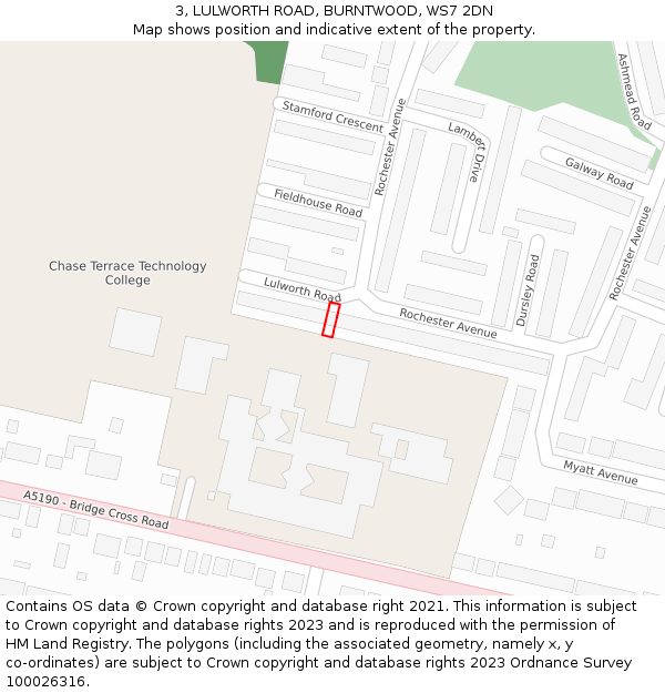 3, LULWORTH ROAD, BURNTWOOD, WS7 2DN: Location map and indicative extent of plot