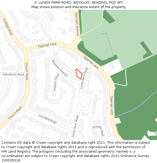 3, LUNDS FARM ROAD, WOODLEY, READING, RG5 4PY: Location map and indicative extent of plot