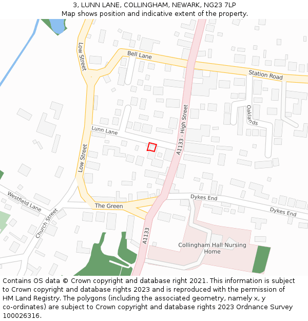 3, LUNN LANE, COLLINGHAM, NEWARK, NG23 7LP: Location map and indicative extent of plot