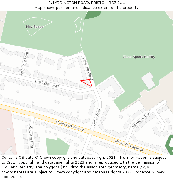 3, LYDDINGTON ROAD, BRISTOL, BS7 0UU: Location map and indicative extent of plot