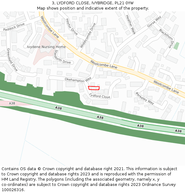 3, LYDFORD CLOSE, IVYBRIDGE, PL21 0YW: Location map and indicative extent of plot