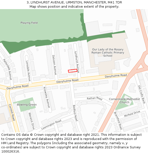 3, LYNDHURST AVENUE, URMSTON, MANCHESTER, M41 7DR: Location map and indicative extent of plot