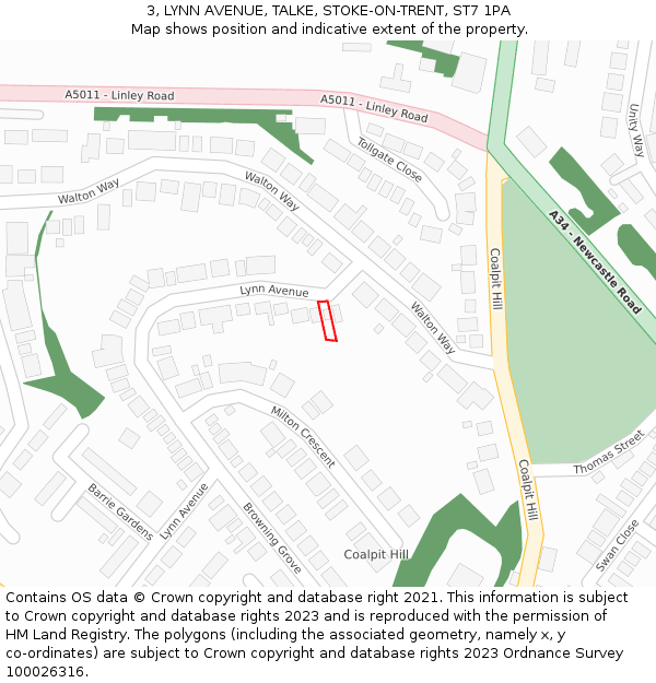 3, LYNN AVENUE, TALKE, STOKE-ON-TRENT, ST7 1PA: Location map and indicative extent of plot