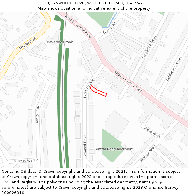 3, LYNWOOD DRIVE, WORCESTER PARK, KT4 7AA: Location map and indicative extent of plot