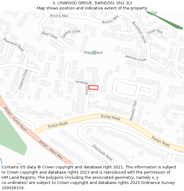 3, LYNWOOD GROVE, SWINDON, SN2 2LY: Location map and indicative extent of plot