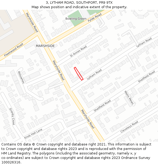 3, LYTHAM ROAD, SOUTHPORT, PR9 9TX: Location map and indicative extent of plot