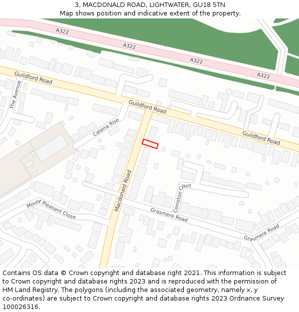 3, MACDONALD ROAD, LIGHTWATER, GU18 5TN: Location map and indicative extent of plot