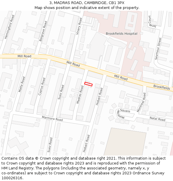 3, MADRAS ROAD, CAMBRIDGE, CB1 3PX: Location map and indicative extent of plot