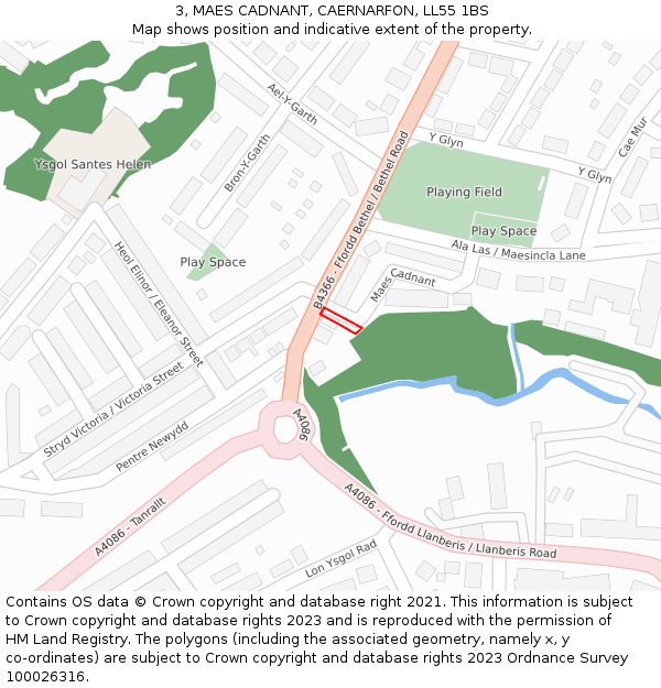 3, MAES CADNANT, CAERNARFON, LL55 1BS: Location map and indicative extent of plot