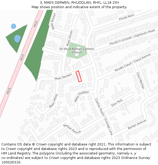 3, MAES DERWEN, RHUDDLAN, RHYL, LL18 2YH: Location map and indicative extent of plot