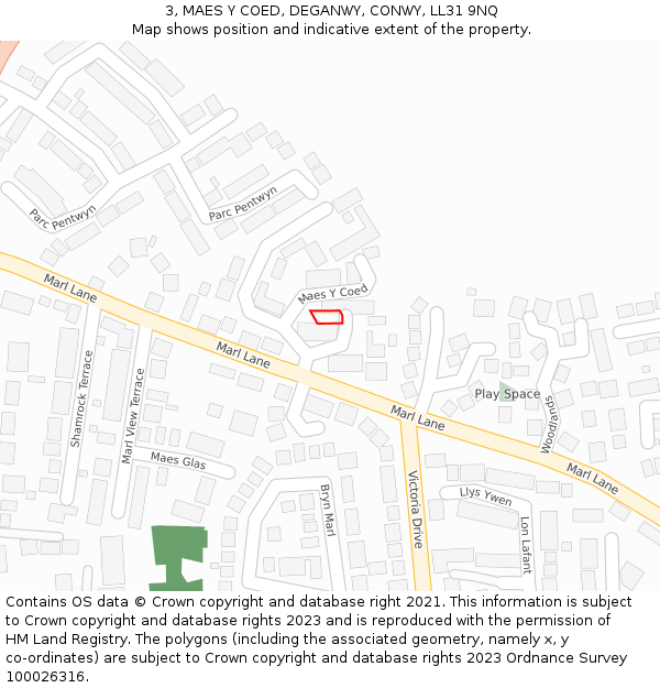 3, MAES Y COED, DEGANWY, CONWY, LL31 9NQ: Location map and indicative extent of plot