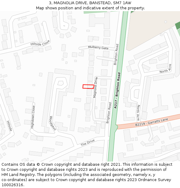 3, MAGNOLIA DRIVE, BANSTEAD, SM7 1AW: Location map and indicative extent of plot