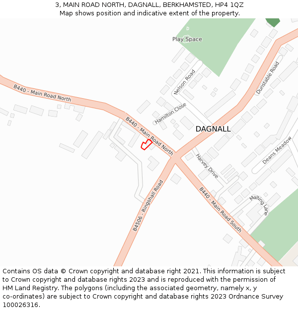 3, MAIN ROAD NORTH, DAGNALL, BERKHAMSTED, HP4 1QZ: Location map and indicative extent of plot