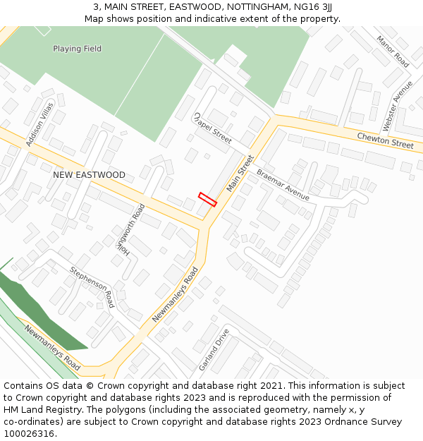 3, MAIN STREET, EASTWOOD, NOTTINGHAM, NG16 3JJ: Location map and indicative extent of plot