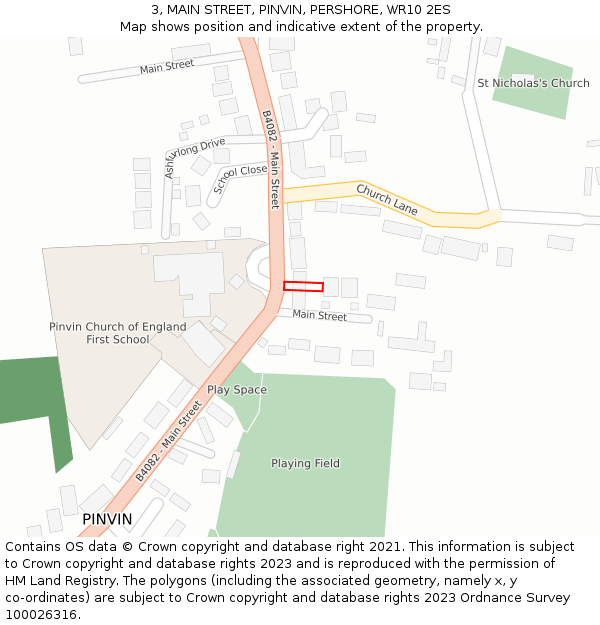 3, MAIN STREET, PINVIN, PERSHORE, WR10 2ES: Location map and indicative extent of plot