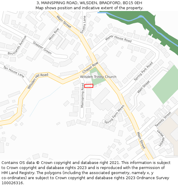 3, MAINSPRING ROAD, WILSDEN, BRADFORD, BD15 0EH: Location map and indicative extent of plot