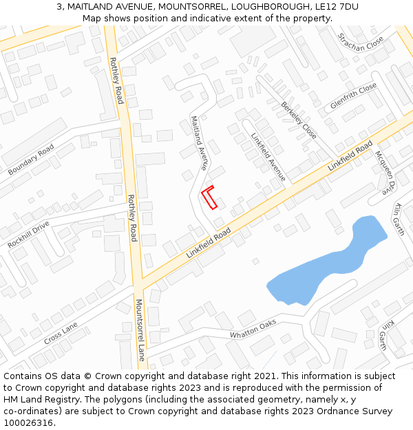 3, MAITLAND AVENUE, MOUNTSORREL, LOUGHBOROUGH, LE12 7DU: Location map and indicative extent of plot