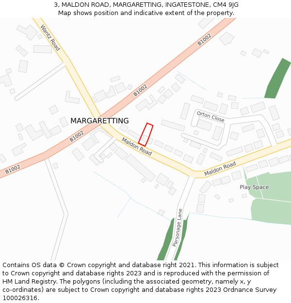 3, MALDON ROAD, MARGARETTING, INGATESTONE, CM4 9JG: Location map and indicative extent of plot