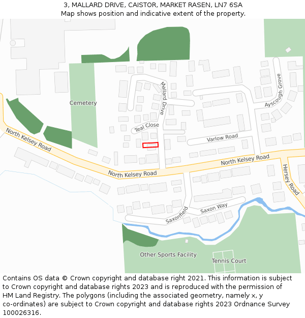 3, MALLARD DRIVE, CAISTOR, MARKET RASEN, LN7 6SA: Location map and indicative extent of plot