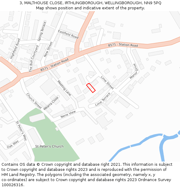 3, MALTHOUSE CLOSE, IRTHLINGBOROUGH, WELLINGBOROUGH, NN9 5PQ: Location map and indicative extent of plot