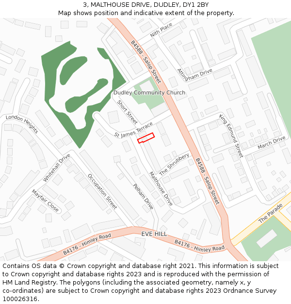 3, MALTHOUSE DRIVE, DUDLEY, DY1 2BY: Location map and indicative extent of plot