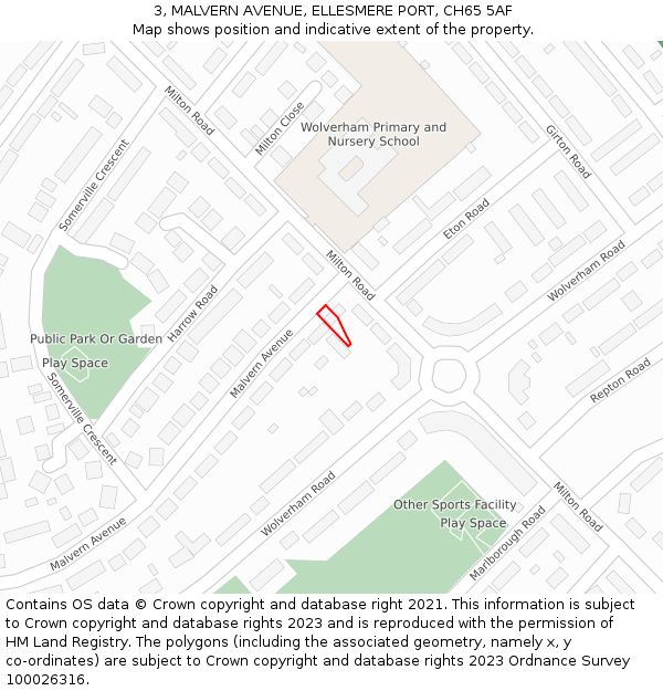 3, MALVERN AVENUE, ELLESMERE PORT, CH65 5AF: Location map and indicative extent of plot