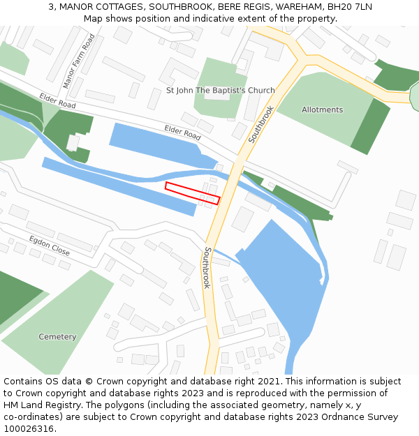 3, MANOR COTTAGES, SOUTHBROOK, BERE REGIS, WAREHAM, BH20 7LN: Location map and indicative extent of plot
