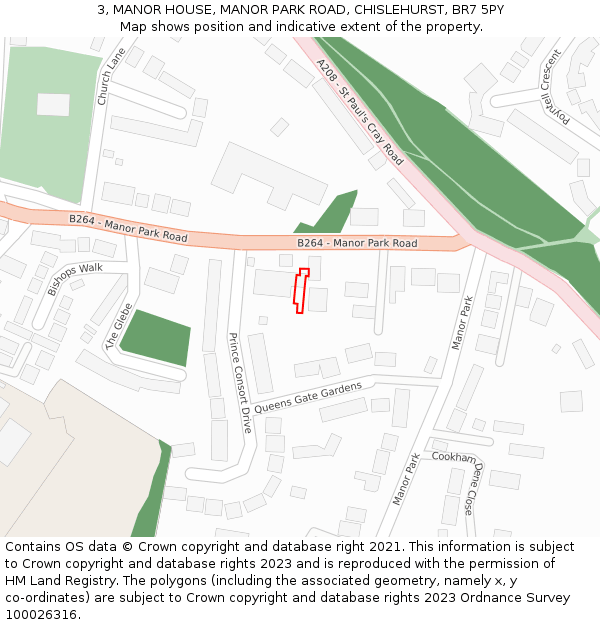 3, MANOR HOUSE, MANOR PARK ROAD, CHISLEHURST, BR7 5PY: Location map and indicative extent of plot