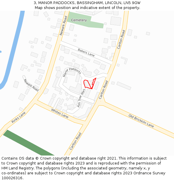 3, MANOR PADDOCKS, BASSINGHAM, LINCOLN, LN5 9GW: Location map and indicative extent of plot